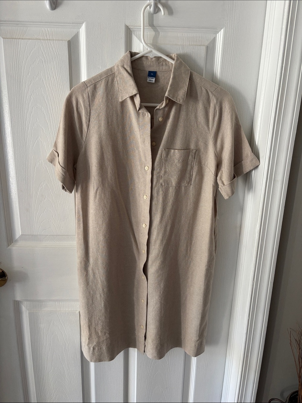 Old Navy Neutral Tan linen Button-Down Shirt Dress